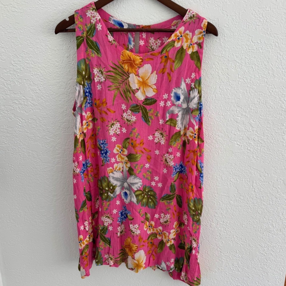 Swim Coverup Women's Hawaiian Print One Size Pink Floral Tropical Beach Tunic